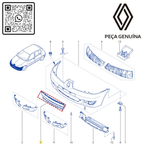 RN 445992-O 8200445992 Grade Dianteira Renault Clio Sedan 2006 A 2009 3